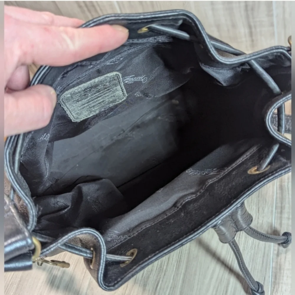 Women's Vintage Fossil Purse Black Leather Bucket Draw String - Picture 7 of 10